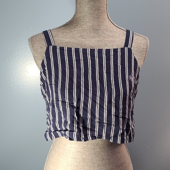 PacSun Lottie Moss Navy Striped Tie Back Crop Top Size Medium NWT - Picture 1 of 9